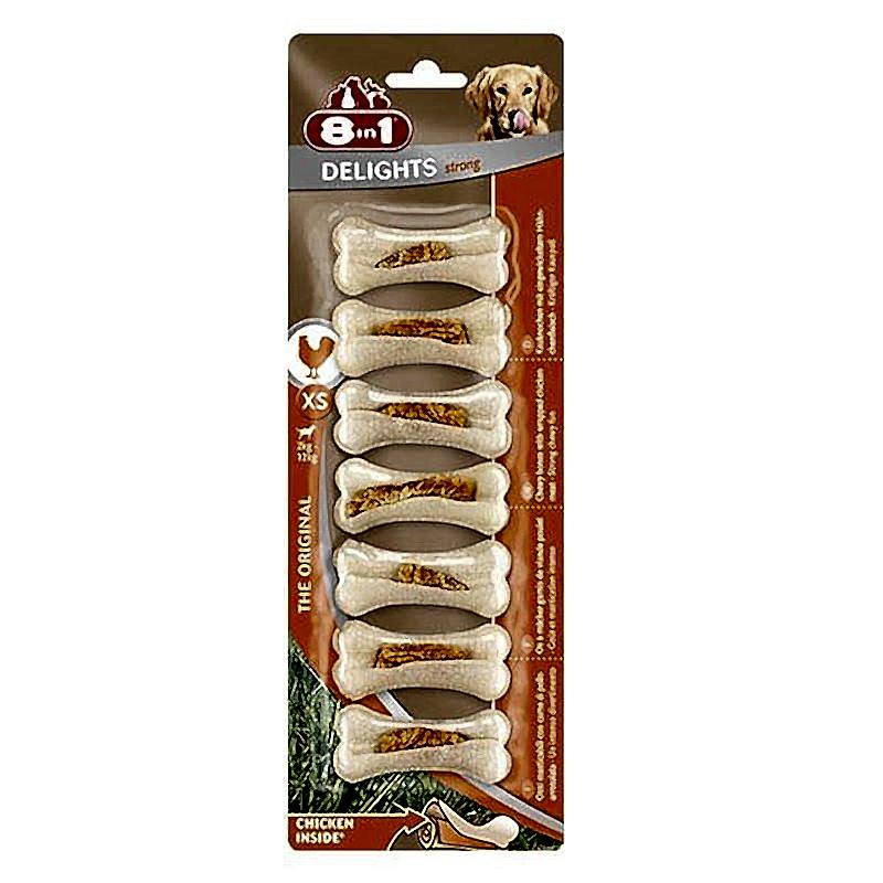 8 in 1 Delights Strong Tavuklu Deri Köpek Kemiği XSmall 7`li 8 in 1 Delights Strong Tavuklu Deri Köpek Kemiği XSmall 7`li