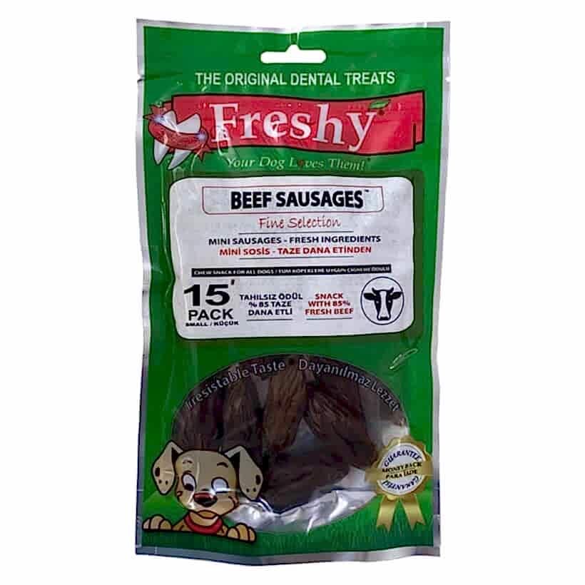 Freshy Beef Sausages Tahılsız Sosis Köpek Ödülü 15`li Freshy Beef Sausages Tahılsız Sosis Köpek Ödülü 15`li