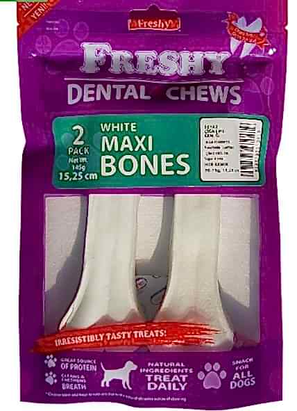 Freshy Dental Maxi Bones Beyaz Çiğneme Kemiği 15,25 Cm 2`li Freshy Dental Maxi Bones Beyaz Çiğneme Kemiği 15,25 Cm 2`li