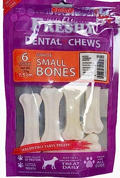 Freshy Dental Small Bones Beyaz Çiğneme Kemiği 7,5 Cm 6`lı Freshy Dental Small Bones Beyaz Çiğneme Kemiği 7,5 Cm 6`lı