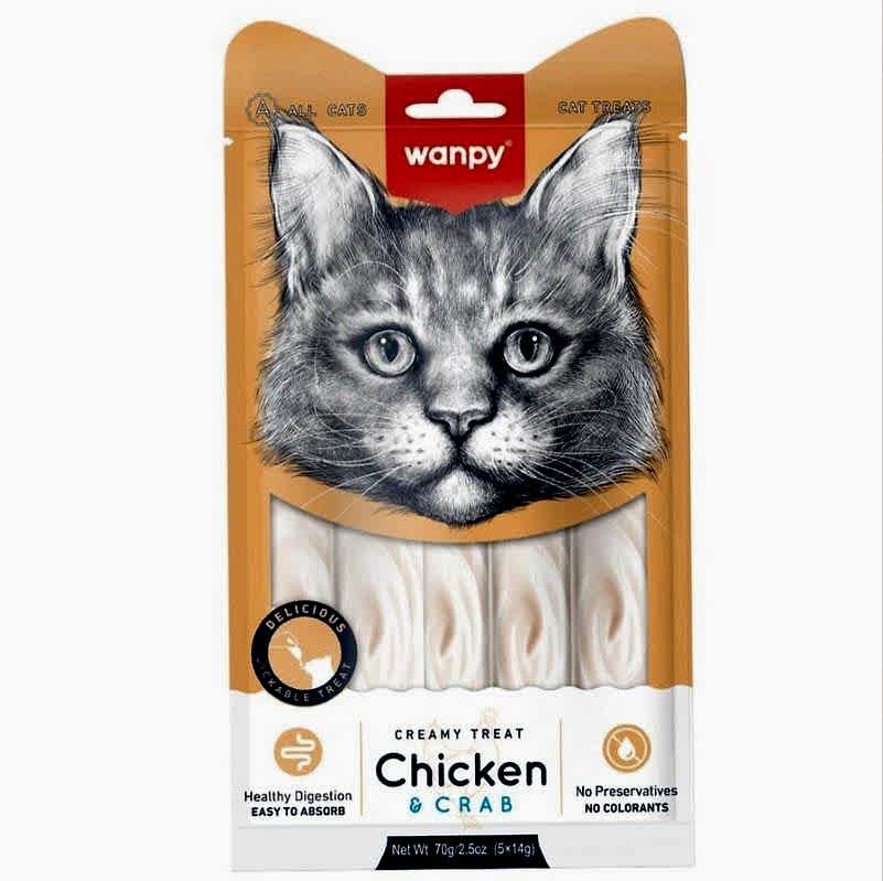Wanpy Tavuklu ve Yengeçli Sıvı Kedi Ödül Maması 14 Gr X 5`li Wanpy Tavuklu ve Yengeçli Sıvı Kedi Ödül Maması 14 Gr X 5`li