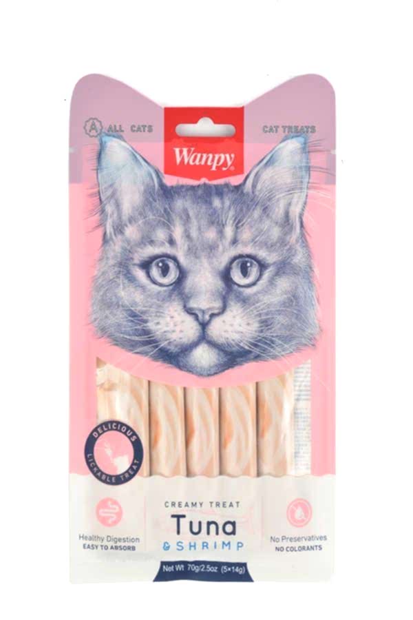 Wanpy Ton Balığı ve Karidesli Sindirim Sistemi Destekleyici Sıvı Ödül Maması 14 Gr X 5`li Wanpy Ton Balığı ve Karidesli Sindirim Sistemi Destekleyici Sıvı Ödül Maması 14 Gr X 5`li